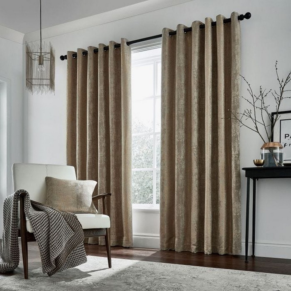 Roma Lined Eyelet Curtains in Truffle Brown by Helena Springfield